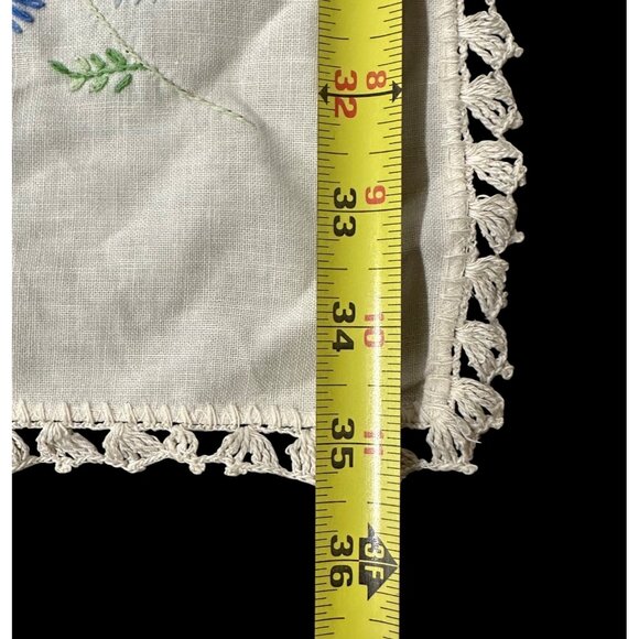 Handmade Embroidered Tablecloth Floral Crocheted Trim Cream Blue Pink Small - Picture 4 of 10